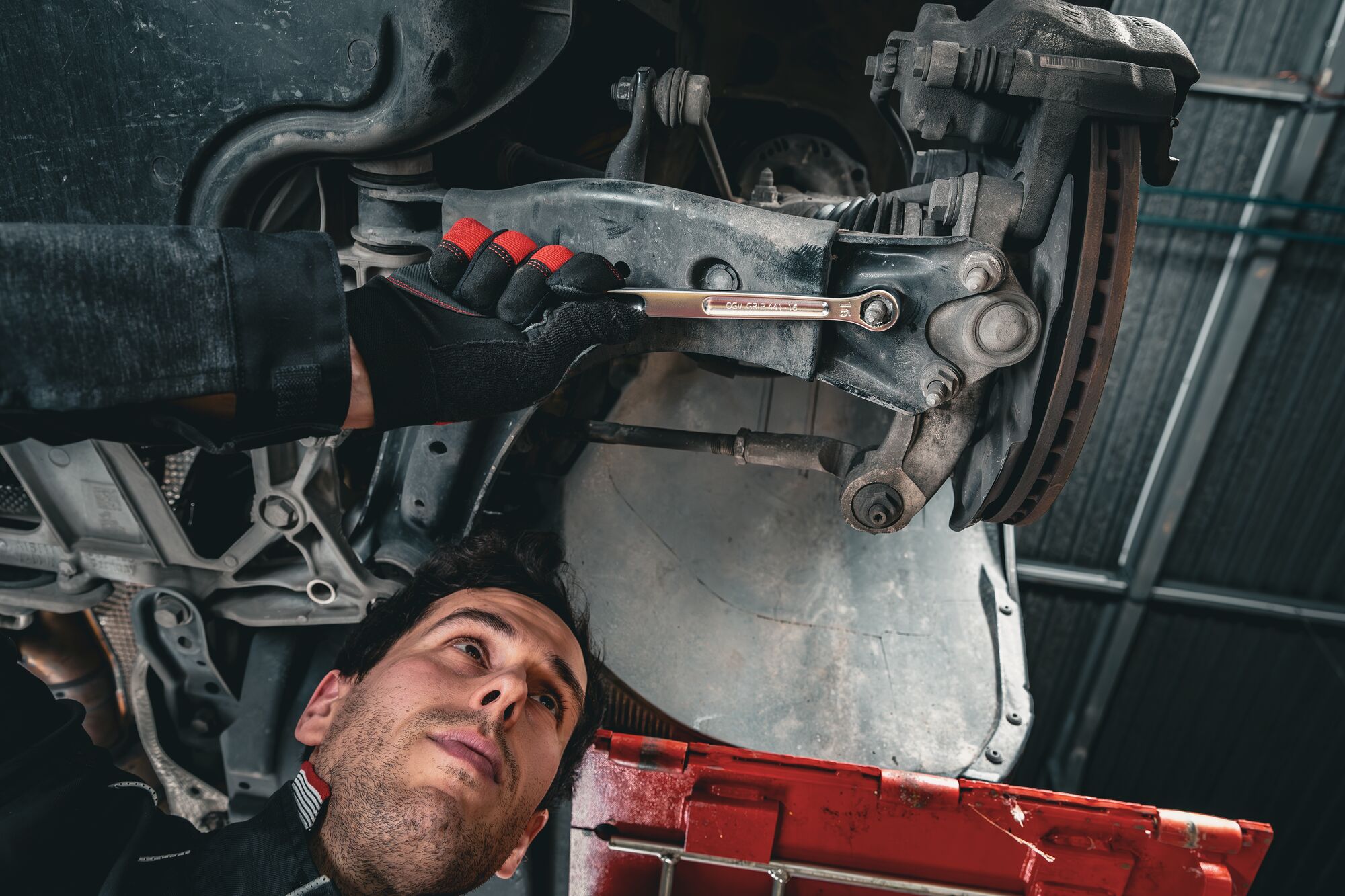 Grip long combination wrench in use